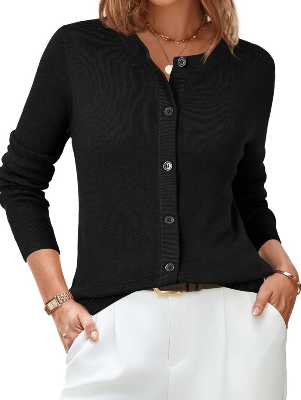Black Women’s Button-Front Cardigan Sweater